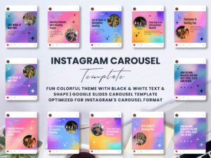 Instagram Carousel Template | Fun & Colorful Instagram Carousel Template Kit, Black and White Text & Shape, Google Slides Carousel Template